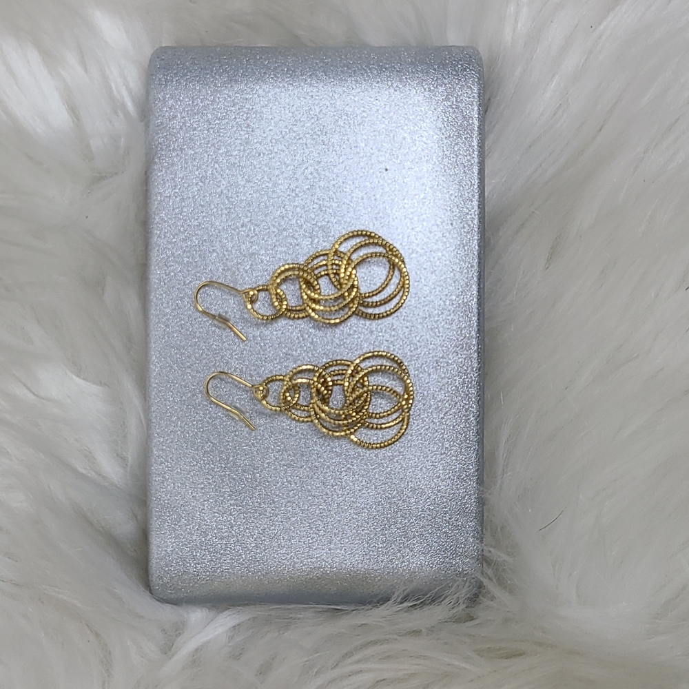 Gold Dangle Earrings Lightweight Brand New Diamond Cut Sparkle 2 in. Long Pretty - Picture 5 of 5